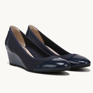 Life Stride Soft System Juliana Patent Stretch Wedge Navy Blue Size 9
